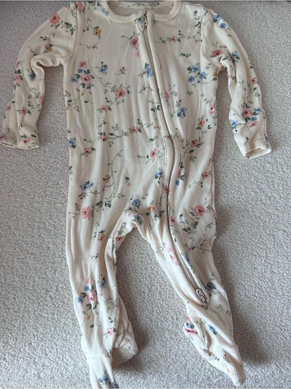 Angel Dear Floral Ribbed Zip-Front Baby One-Piece